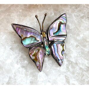 Butterfly Beto of Taxco Mexican Abalone Shell Vintage Sterling Silver Brooch